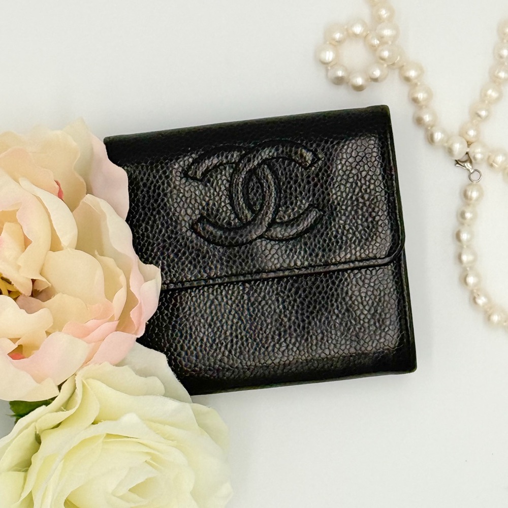 COA Chanel CC Black Caviar Leather Wallet